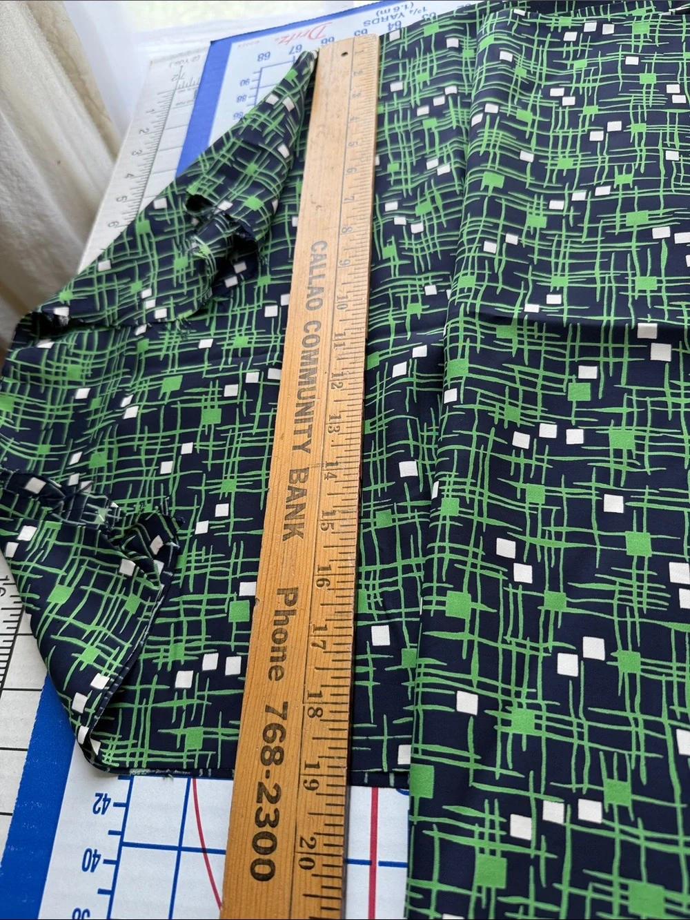 Vintage 1950s MCM Abstract Fabric Navy/Black Green Ivory 5 Yards x 36 Drapey